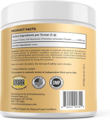 Show full view: Wonder Paws Superhero Organic Turkey Tail Mushroom Powder Supplement for Dogs, 2.12-oz jar slide 3 of 11