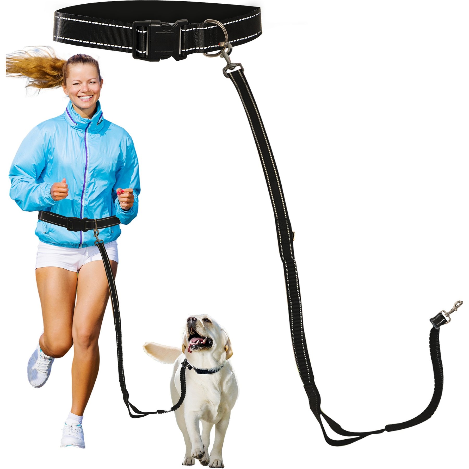 Sporn Run-Together Hands-Free Bungee Comfort Added Features Jogging Belt & Leash, Black, Standard