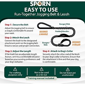 Sporn Run-Together Hands-Free Dog Jogging Belt & Leash, Black, Standard
