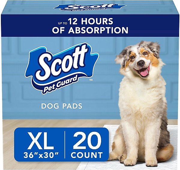Show full view: Scott Pet Guard Dog Training Pee Pads, X-Large: 30 x 36-in, 20 count slide 1 of 9