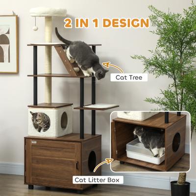 Show full view: PawHut 68.5-in Cat Tree with Litter Box Enclosure slide 4 of 9