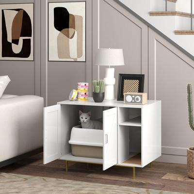 Show full view: PawHut Side Table Cat Litter Box Enclosure slide 2 of 10