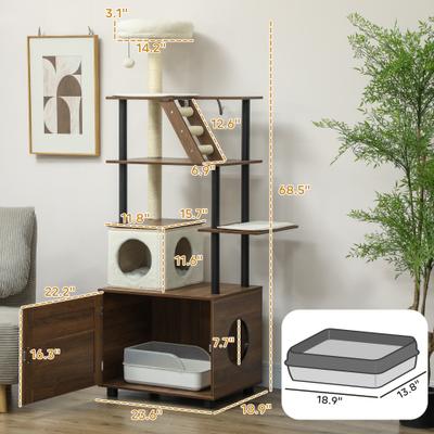 Show full view: PawHut 68.5-in Cat Tree with Litter Box Enclosure slide 3 of 9