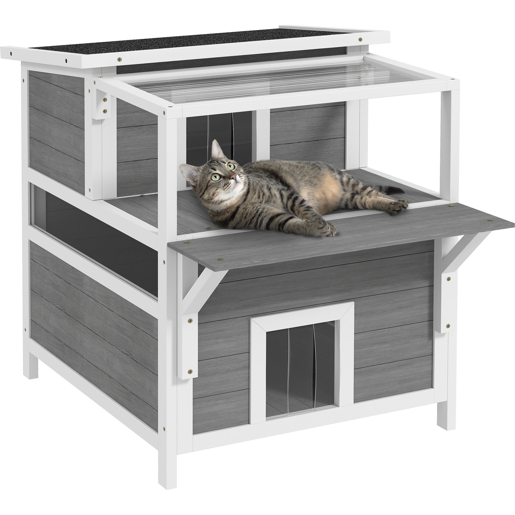 PawHut Outdoor Cat House with Balcony
