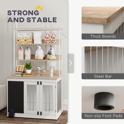 Show full view: PawHut Side Table with Storage Furniture Style Dog Crate, White, 39 inch slide 8 of 9