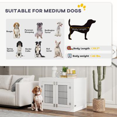 Show full view: PawHut Furniture Style Dog Crate with Dog Bowls, White, 31 inch slide 8 of 9