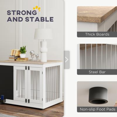 Show full view: PawHut 3 Door Side Table Furniture Style Dog Crate, White, 39 inch slide 6 of 9