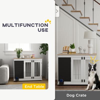 Show full view: PawHut 3 Door Side Table Furniture Style Dog Crate, White, 39 inch slide 4 of 9