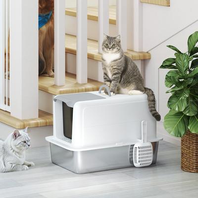 Show full view: PawHut Stainless Steel Cat Litter Box slide 8 of 9