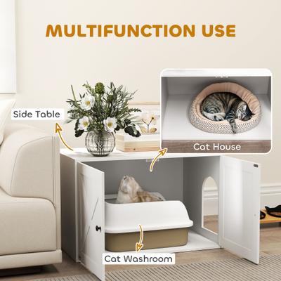 Show full view: PawHut Barn Door Furniture Style Cat Litter Box Enclosure slide 5 of 10
