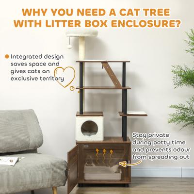 Show full view: PawHut 68.5-in Cat Tree with Litter Box Enclosure slide 5 of 9