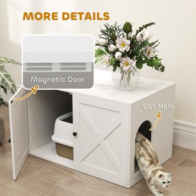 Show full view: PawHut Barn Door Furniture Style Cat Litter Box Enclosure slide 7 of 10
