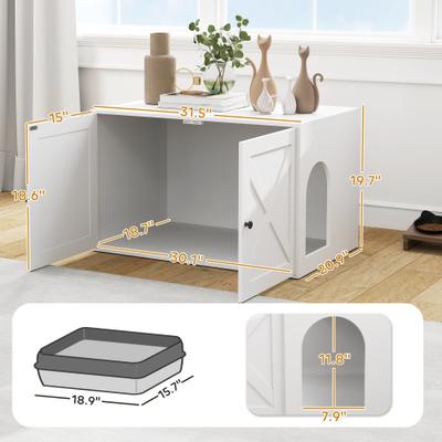 Show full view: PawHut Barn Door Furniture Style Cat Litter Box Enclosure slide 4 of 10