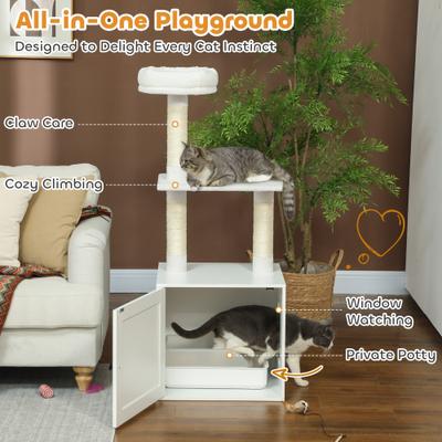 Show full view: PawHut 49-in Cat Tree with Litter Box Enclosure slide 8 of 11