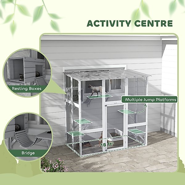 PawHut 67-in Catio Outdoor Wooden Cat House