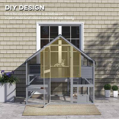 Show full view: PawHut 73-in Catio Outdoor Wooden Cat House slide 7 of 9