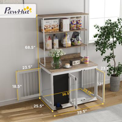 Show full view: PawHut Side Table with Storage Furniture Style Dog Crate, White, 39 inch slide 3 of 9
