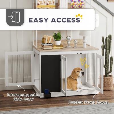 Show full view: PawHut Side Table with Storage Furniture Style Dog Crate, White, 39 inch slide 5 of 9