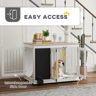 Show full view: PawHut 3 Door Side Table Furniture Style Dog Crate, White, 39 inch slide 5 of 9