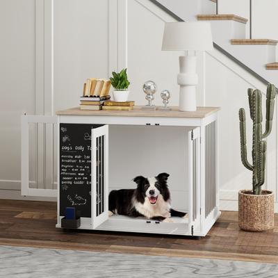 Show full view: PawHut 3 Door Side Table Furniture Style Dog Crate, White, 39 inch slide 2 of 9