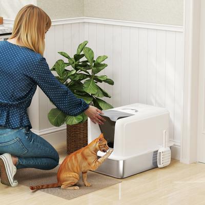 Show full view: PawHut Stainless Steel Cat Litter Box slide 2 of 9