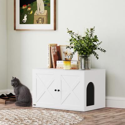 Show full view: PawHut Barn Door Furniture Style Cat Litter Box Enclosure slide 8 of 10