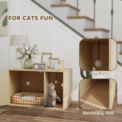Show full view: PawHut Boho Style Cat Litter Box Enclosure slide 7 of 9