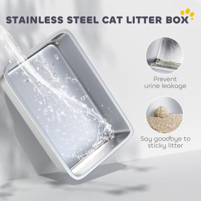 Show full view: PawHut Stainless Steel Cat Litter Box slide 4 of 9