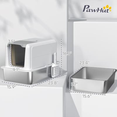 Show full view: PawHut Stainless Steel Cat Litter Box slide 3 of 9