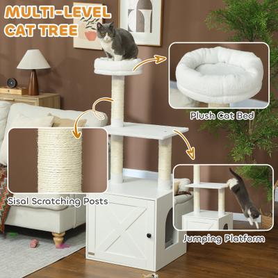 Show full view: PawHut 49-in Cat Tree with Litter Box Enclosure slide 7 of 11