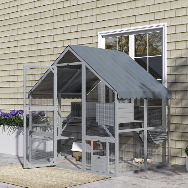 PawHut 67-in Catio Outdoor Wooden Cat House