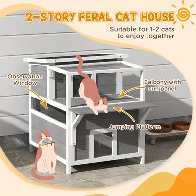 Show full view: PawHut Outdoor Cat House with Balcony slide 5 of 9