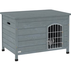 PawHut Wooden Decorative Dog Crate, Gray, 31.5 inch