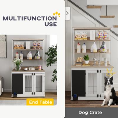 Show full view: PawHut Side Table with Storage Furniture Style Dog Crate, White, 39 inch slide 7 of 9