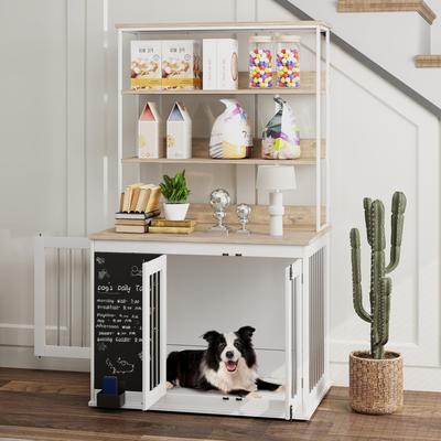 Show full view: PawHut Side Table with Storage Furniture Style Dog Crate, White, 39 inch slide 2 of 9