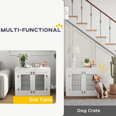 Show full view: PawHut Furniture Style Dog Crate with Dog Bowls, White, 31 inch slide 5 of 9