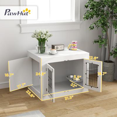 Show full view: PawHut Furniture Style Dog Crate with Dog Bowls, White, 31 inch slide 3 of 9