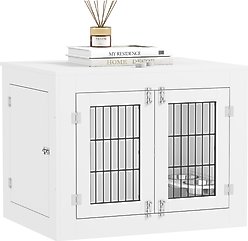 PawHut Furniture Style Dog Crate with Dog Bowls, White, 31 inch