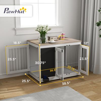 Show full view: PawHut 3 Door Side Table Furniture Style Dog Crate, White, 39 inch slide 3 of 9
