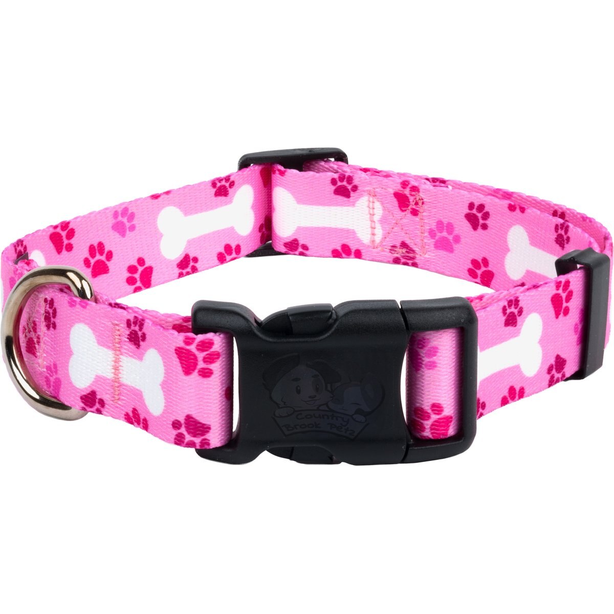 Country Brook Design Oh My Dog Deluxe Dog Collar, Pink, Small