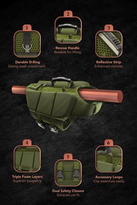 Show full view: Noah & Paw Reflective Dog Life Jacket, Green, Small slide 6 of 9