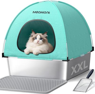 Show full view: Meowant Stainless Steel High Sided Cat Litter Box with Extendable Scoop, 24.4-in, Green, 89-L slide 2 of 8