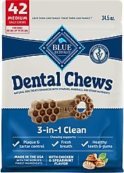 Blue Buffalo Medium Natural Chicken & Spearmint Dental Dog Chews Treats, 42 count