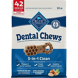 Blue Buffalo Medium Natural Chicken & Spearmint Dental Dog Chews Treats, 42 count