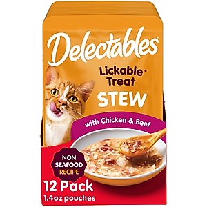 Hartz Delectables Lickable Treat Stew Non-Seafood Recipe Chicken & Beef Lickable Cat Treats, 1.4-oz, case of 12