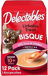 Hartz Delectables Lickable Treat Bisque for Senior 10+ Tuna & Chicken Lickable Cat Treats, 1.4-oz, case of 12
