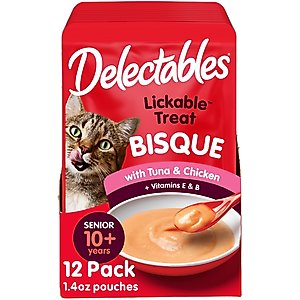 Hartz Delectables Bisque Senior 10+ Tuna & Chicken Lickable Cat Treats, 1.4-oz, case of 12