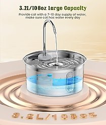 Petlipo Stainless Steel Cat Water Fountain with Water Level Window, 3.2-l slide 2 of 9