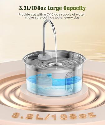 Show full view: Petlipo Stainless Steel Cat Water Fountain with Water Level Window, 3.2-l slide 3 of 10