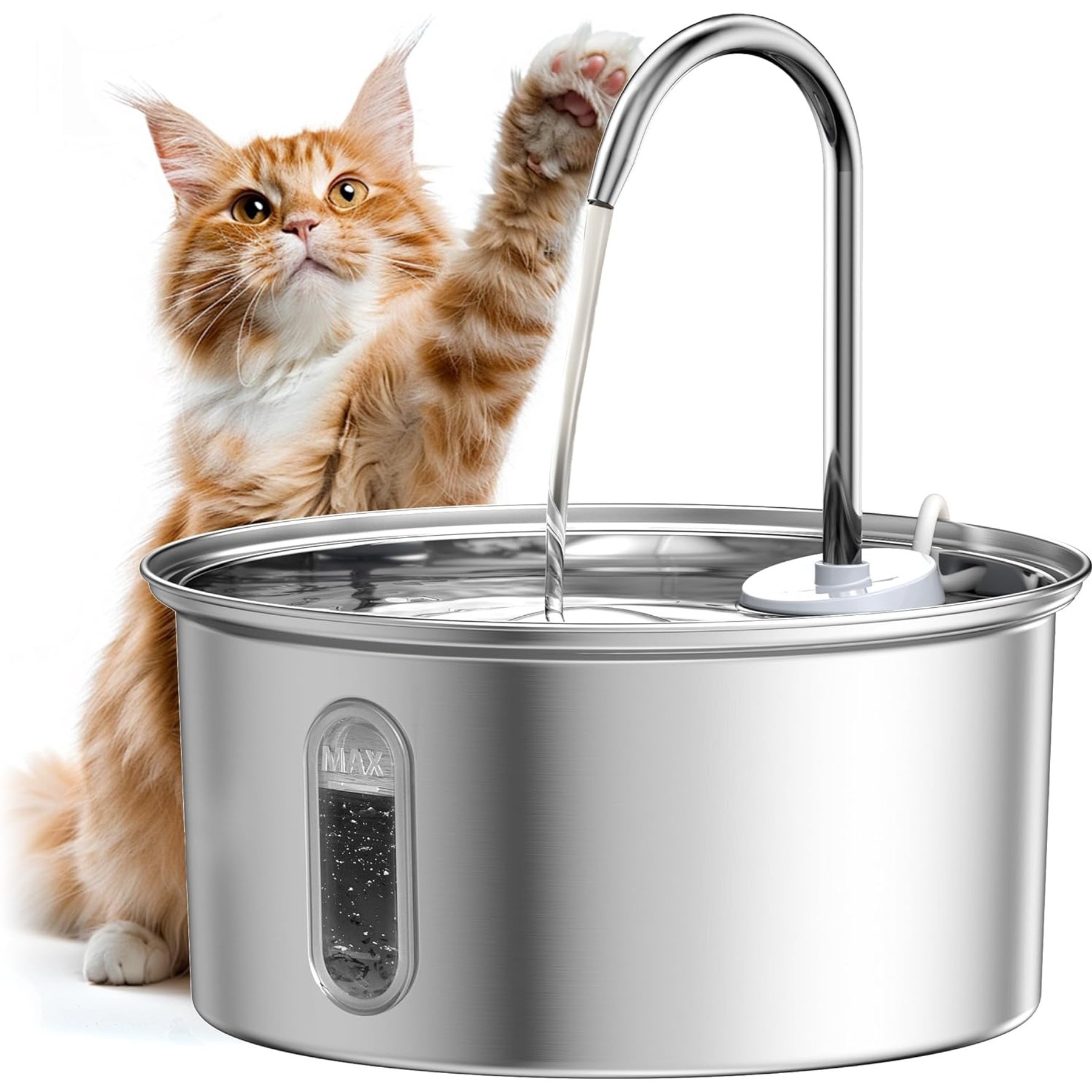 Petlipo Stainless Steel Cat Water Fountain with Water Level Window, 3.2-l
